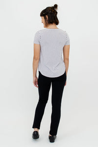 Tessa Tee, White/Black Small Stripe, Bamboo- Final Sale