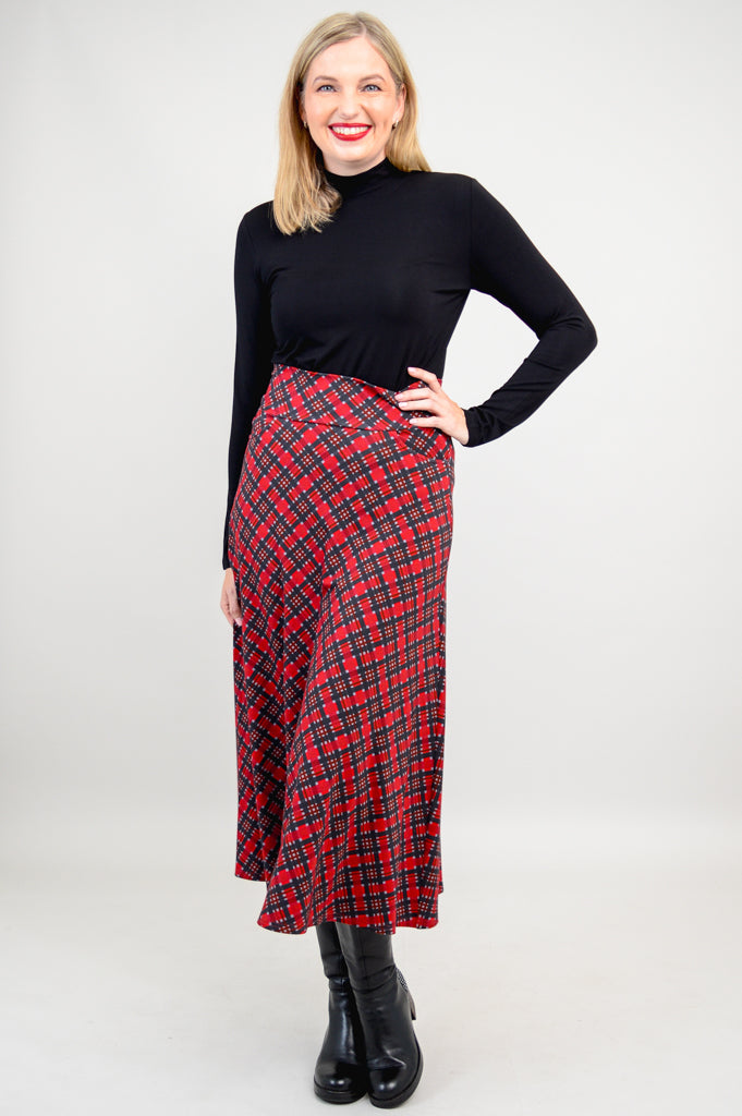 Gillian Skirt, Cherry Plaid, Bamboo- Final Sale