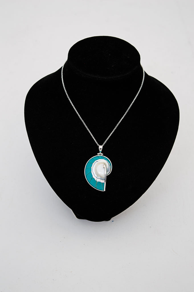 Turquoise Nausilus Shell Pendant Necklace - 165