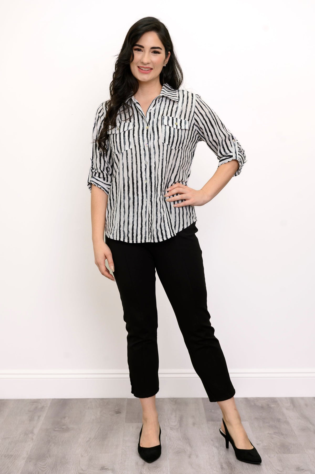 Wendy Blouse, BW Stripe