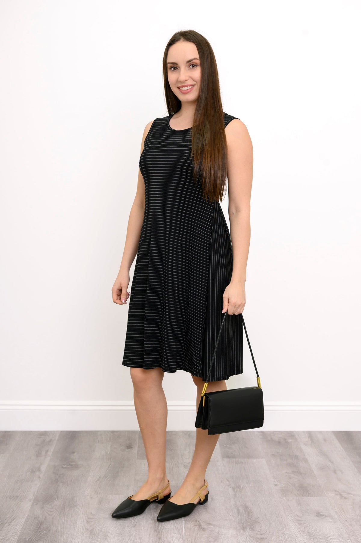 Willow Dress, BW Pin Stripe, Bamboo