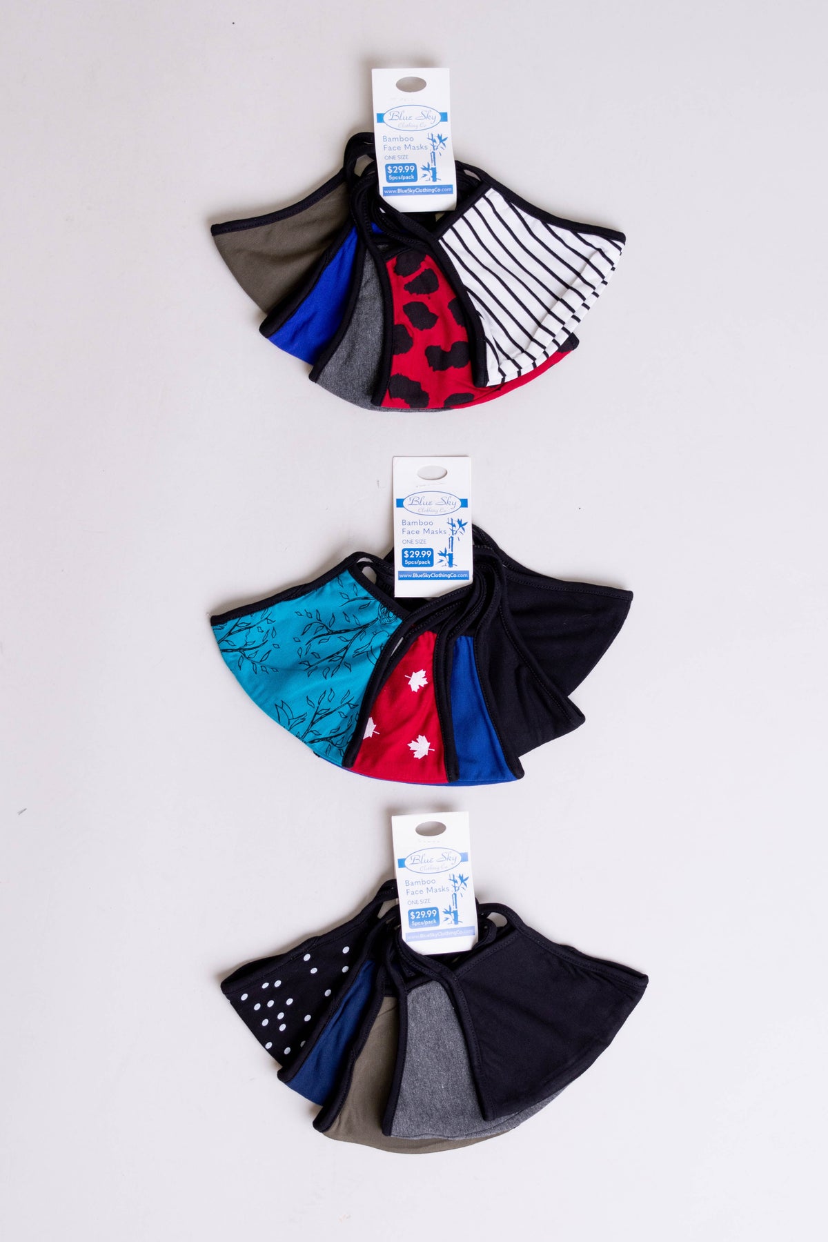 Unisex multi-color pack comfortable face mask made with natural bamboo fibers.