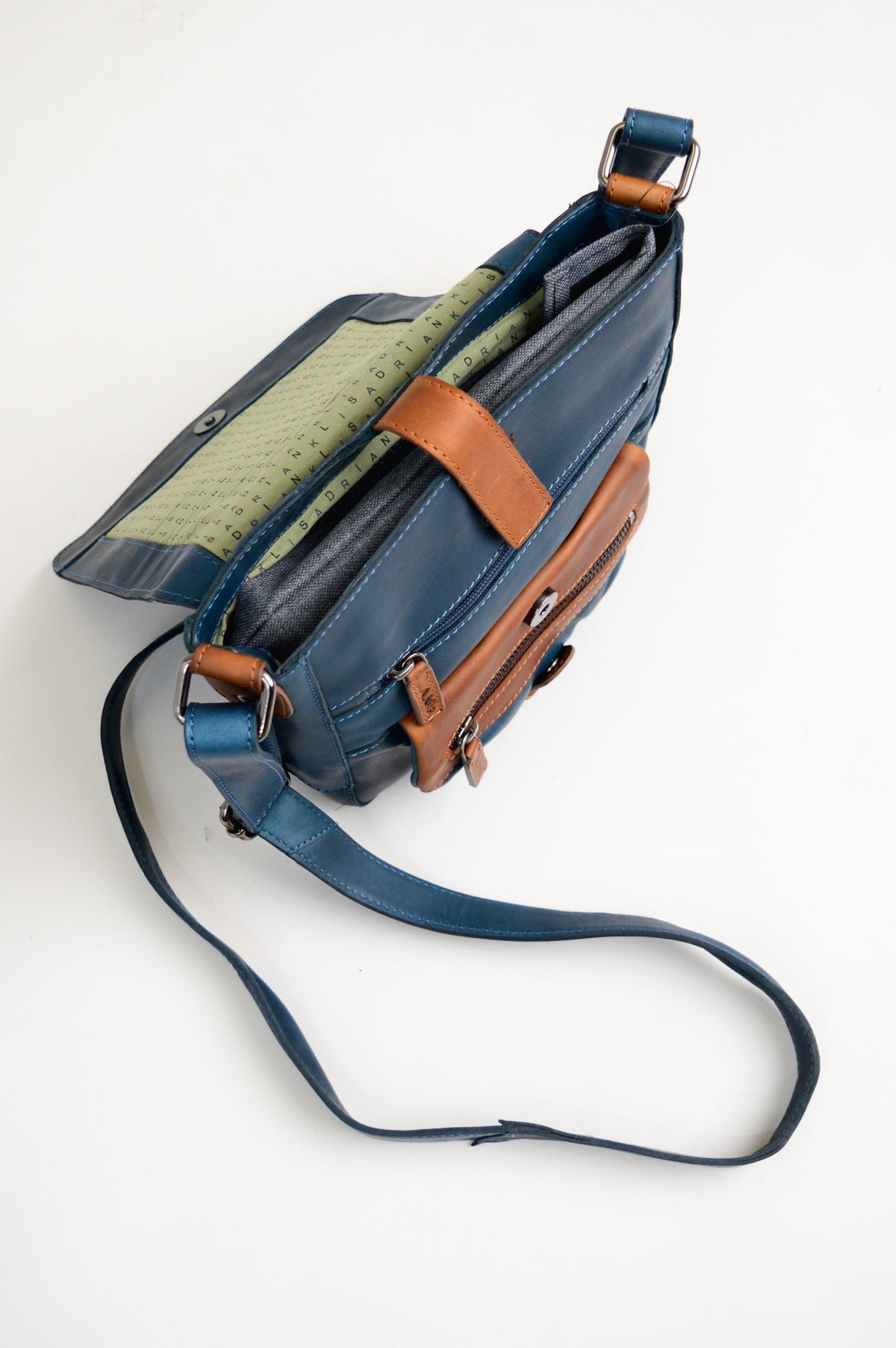 Adrian Klis 1021 Purse, Blue/Tan, Leather
