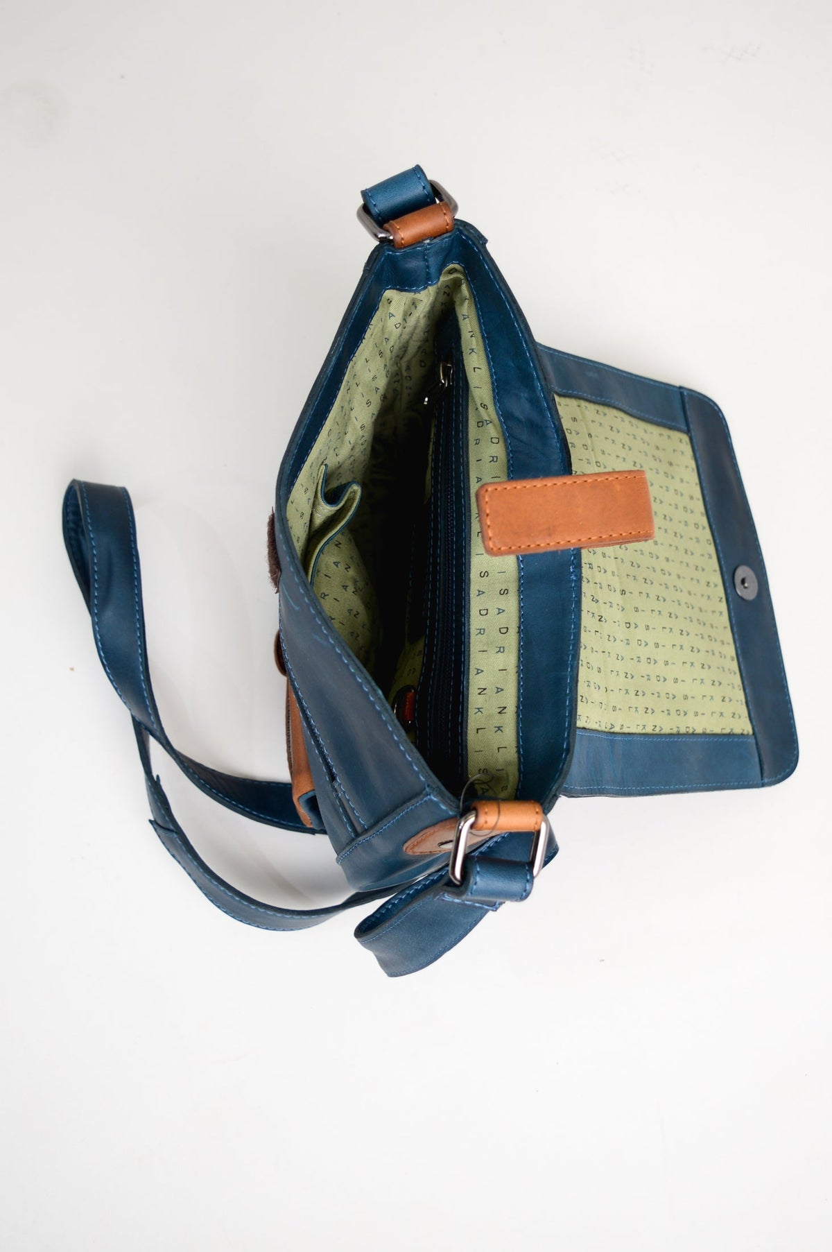 Adrian Klis 1021 Purse, Blue/Tan, Leather