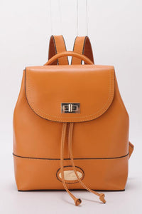 Women's stylish gold brown small leather backpack bag.