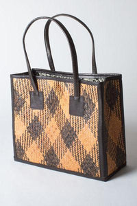Rectangle Rattan Purse with Black Leather, Small - Blue Sky Clothing Co