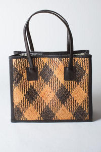 Rectangle Rattan Purse with Black Leather, Small - Blue Sky Clothing Co