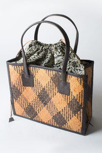 Rectangle Rattan Purse with Black Leather, Small - Blue Sky Clothing Co