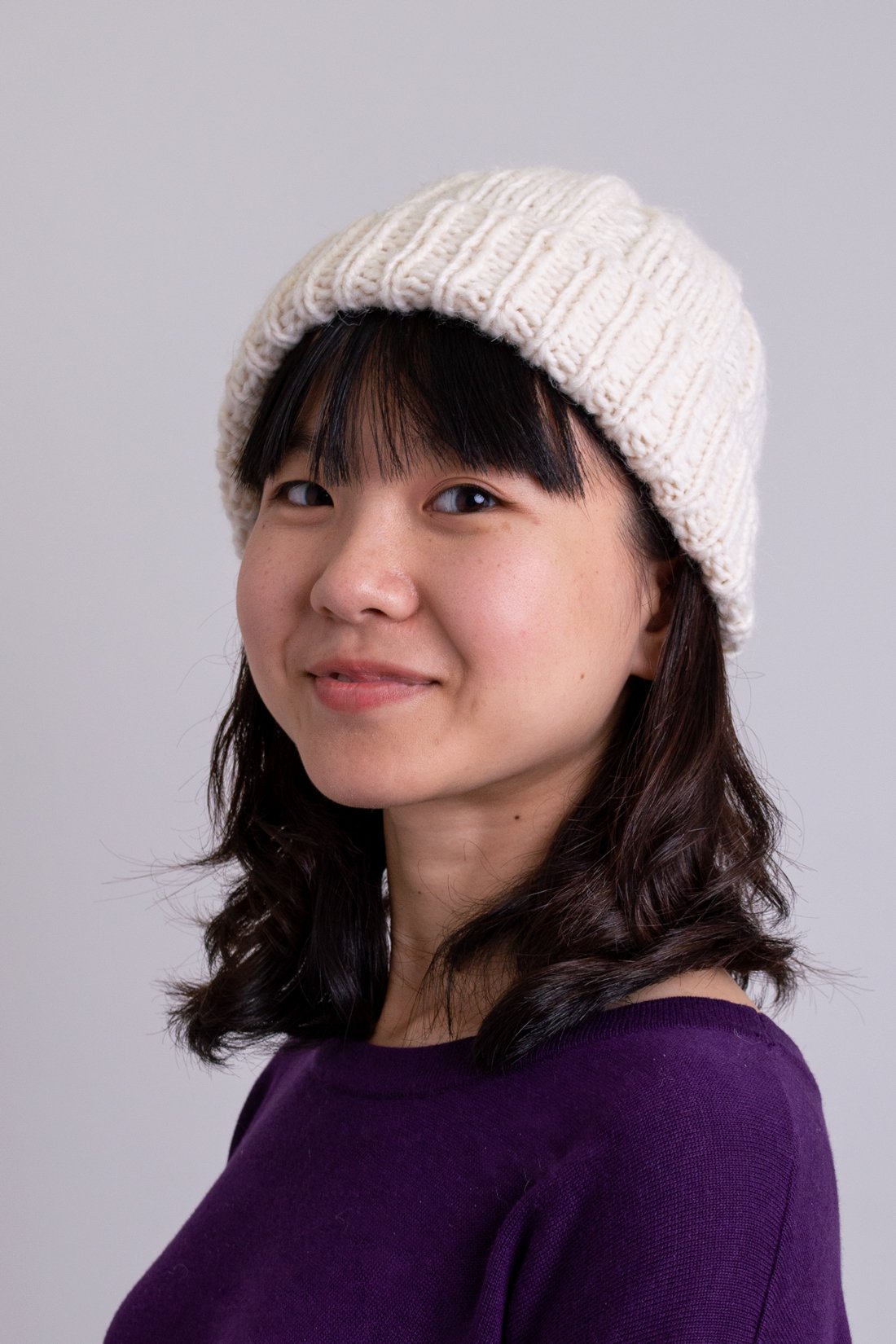 Hand Knit Beanie, White, Wool