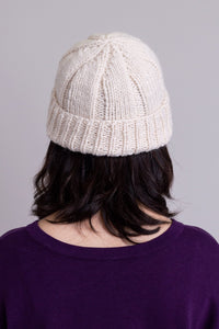 Hand Knit Beanie, White, Wool